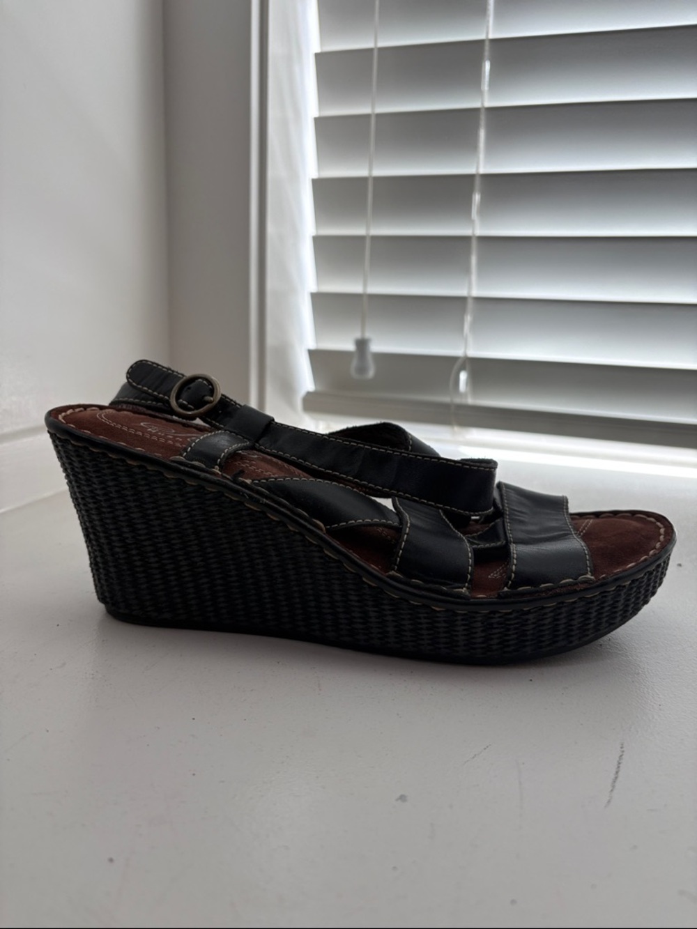 Hush Puppies Black Wedge Slide Sandals with Buckle